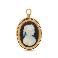ANTIQUE, YELLOW GOLD AND ONYX CAMEO PENDANT/BROOCH
