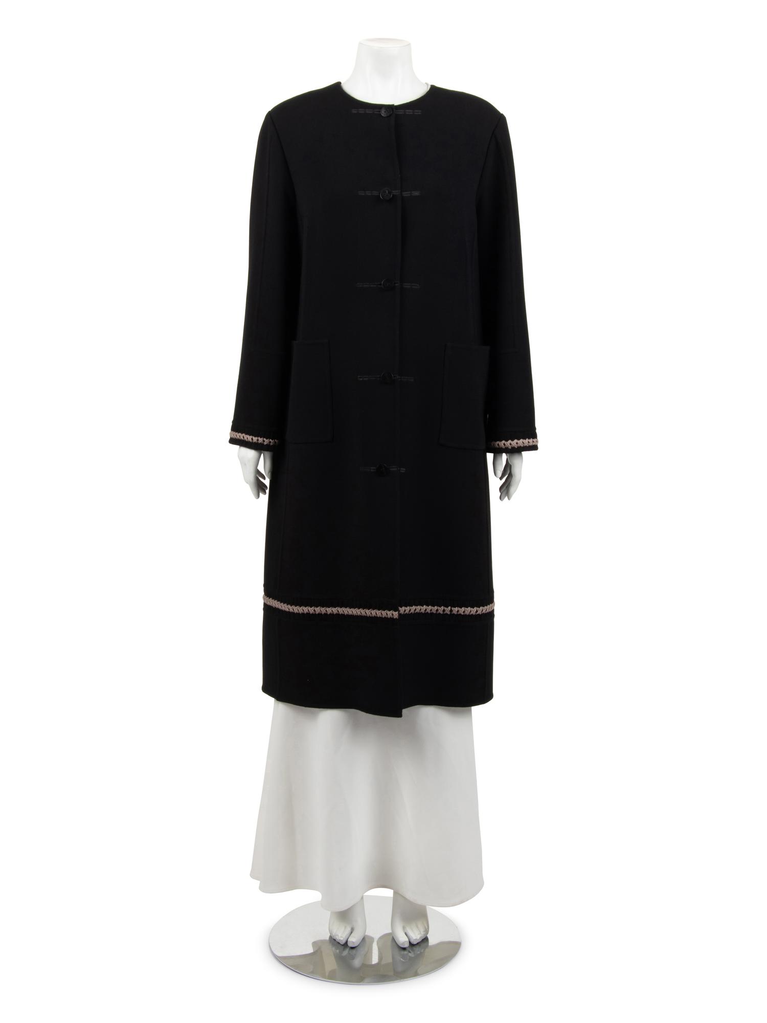 Ralph Rucci Wool Crepe Coat with Knotted Fabric Trim