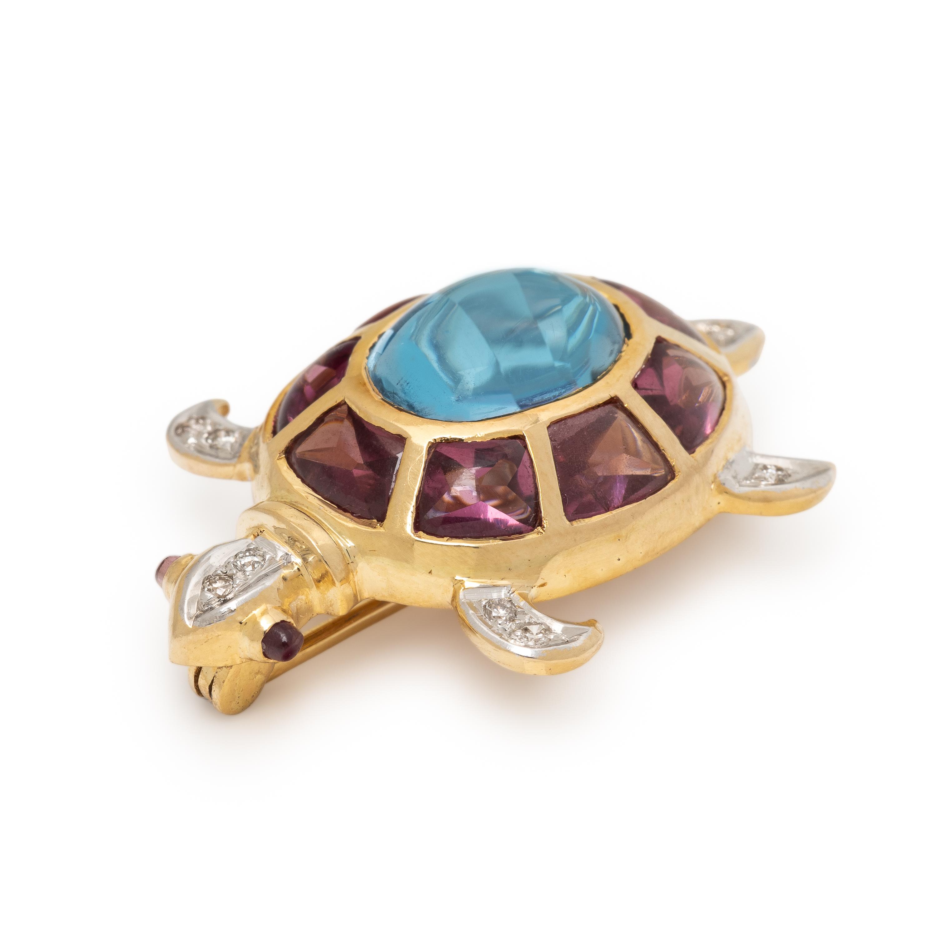 Multigem and Yellow Gold Turtle Brooch