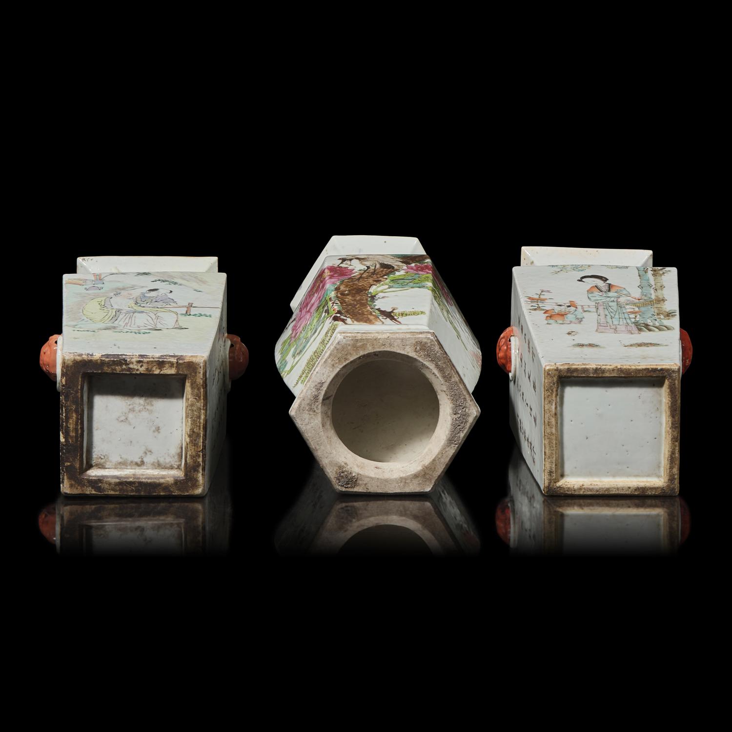 Three Chinese Qianjiang Porcelain Vases, 20th Century 民國 淺绛彩賞瓶三件