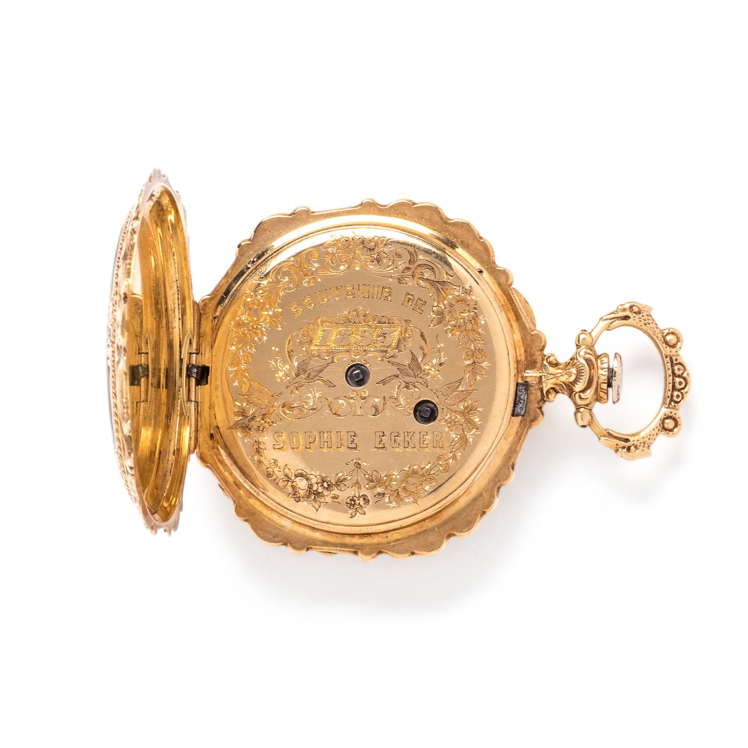 YELLOW GOLD AND ENAMEL OPEN FACE POCKET WATCH