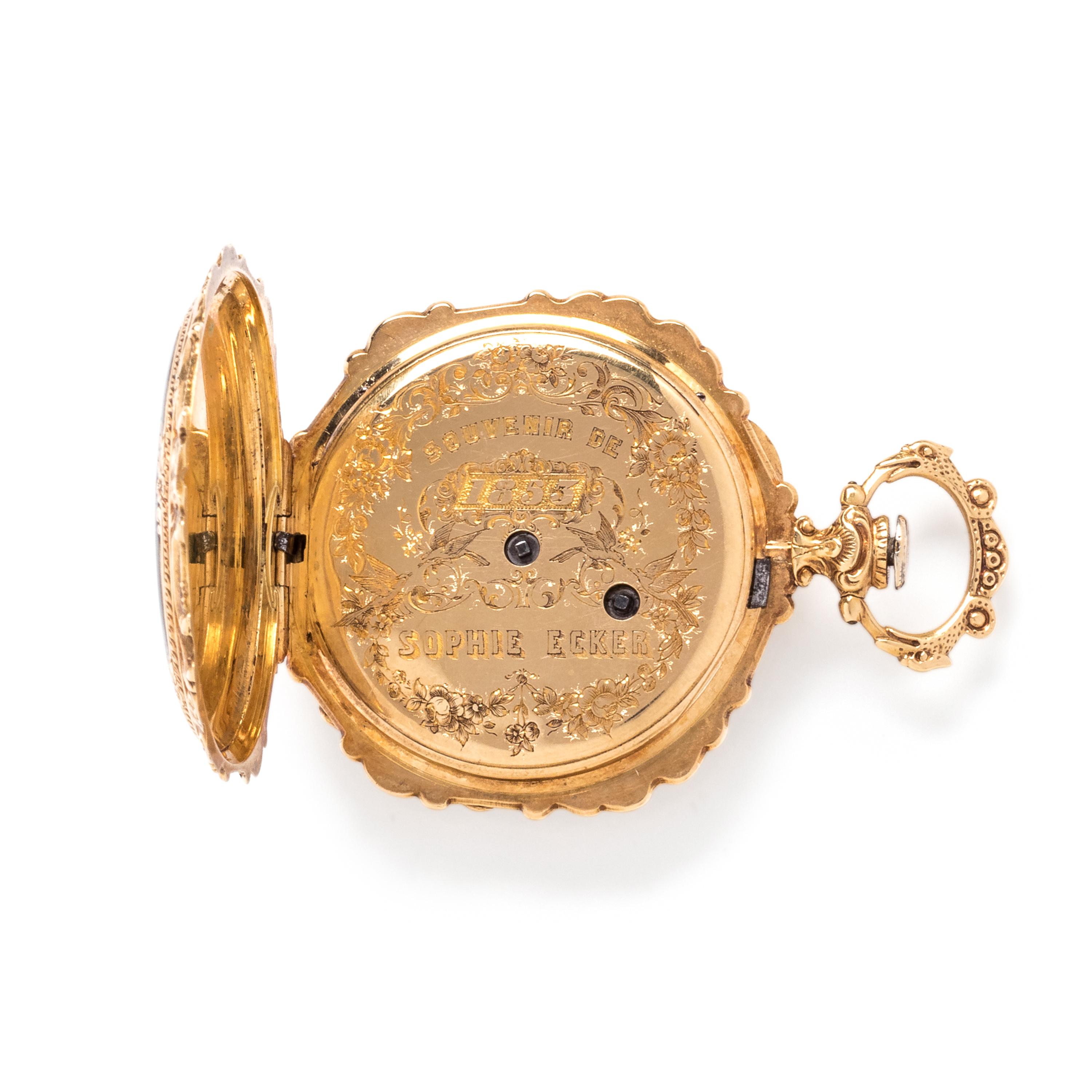 YELLOW GOLD AND ENAMEL OPEN FACE POCKET WATCH
