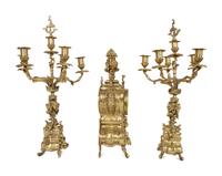 A Louis XV Style Gilt Metal Clock Garniture — LATE 19TH/EARLY 20TH CENTURY