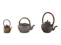 Three Mixed Metal Teapots
