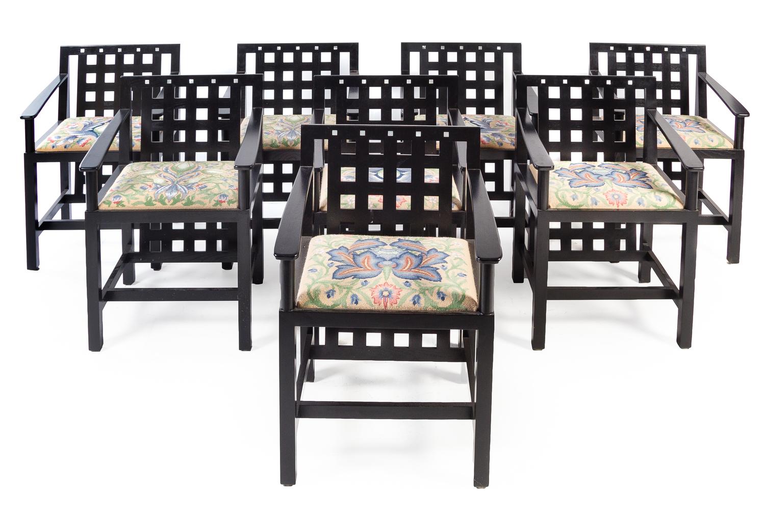 Charles Rennie Mackintosh (Scottish, 1868-1928), Cassina, c. 1975, a set of eight dining chairs, model number 324 D.S.3