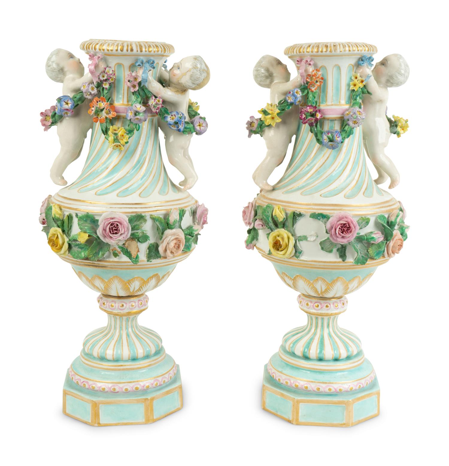 A Pair of German Porcelain Urns — 19TH CENTURY