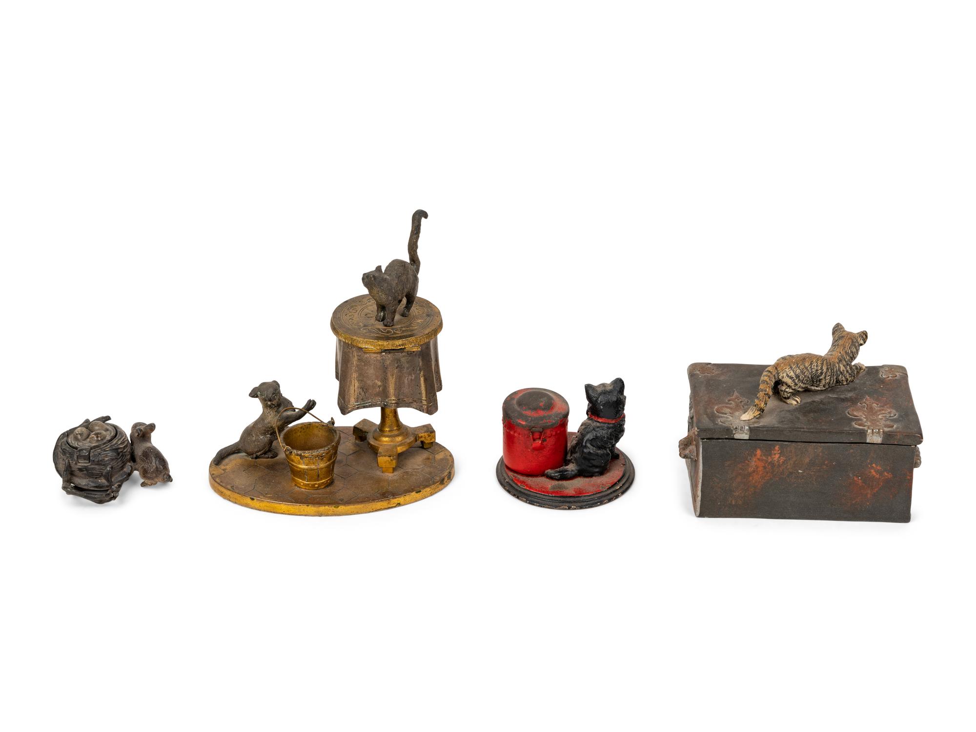 Three Continental Cat-Themed Inkwells