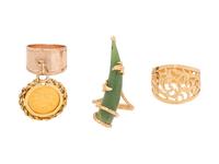 A Collection of Yellow Gold Rings,