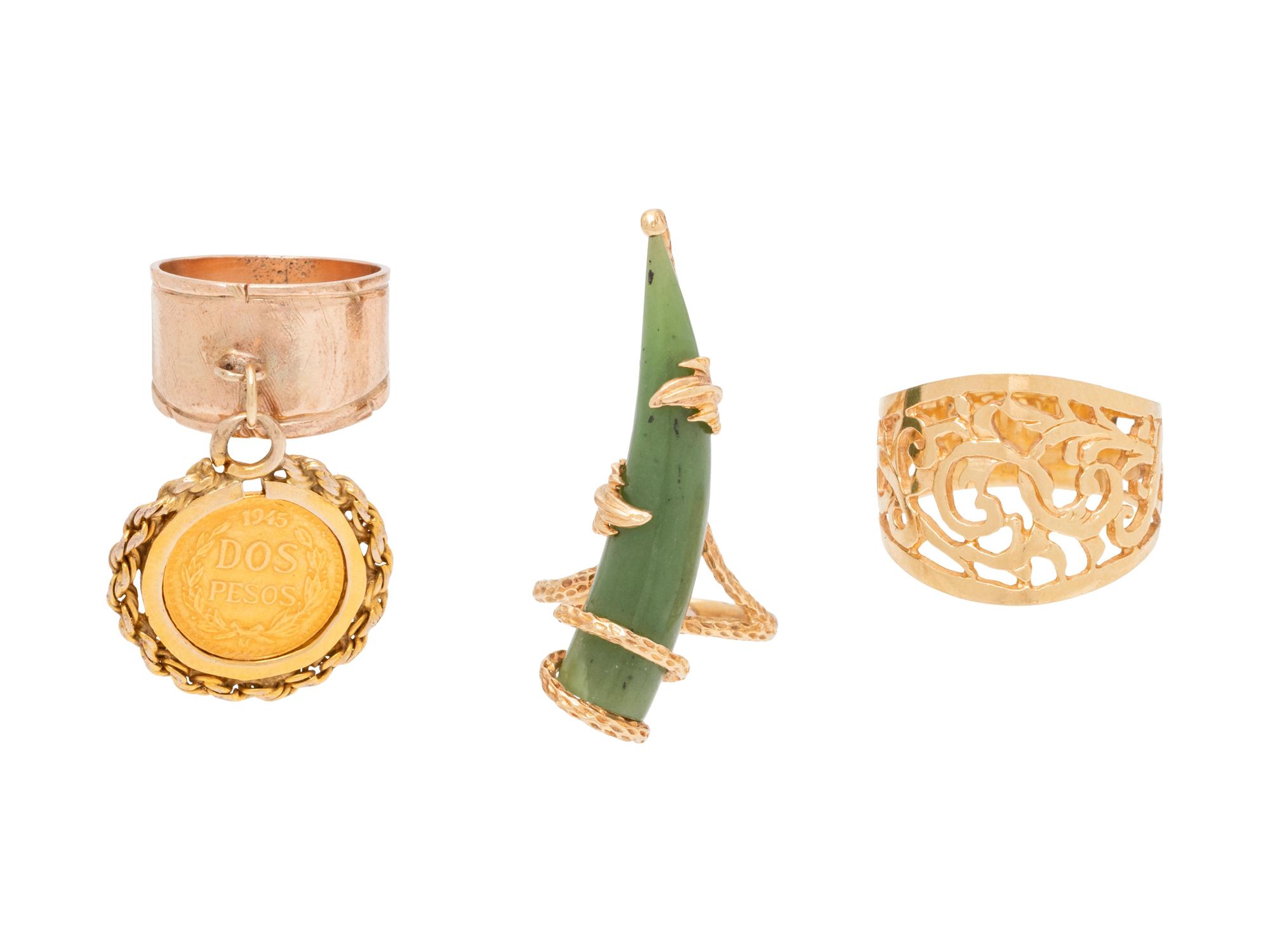A Collection of Yellow Gold Rings,
