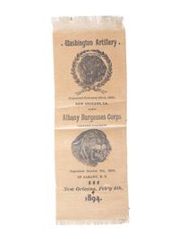 [CIVIL WAR]. Washington Artillery of New Orleans and Albany Burgesses Corps reunion ribbon for 1894.