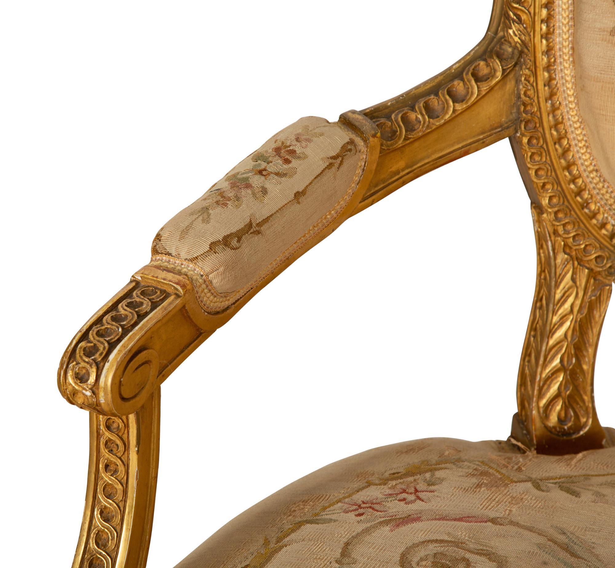 A Louis XVI Style Giltwood Three-Piece Seating Suite