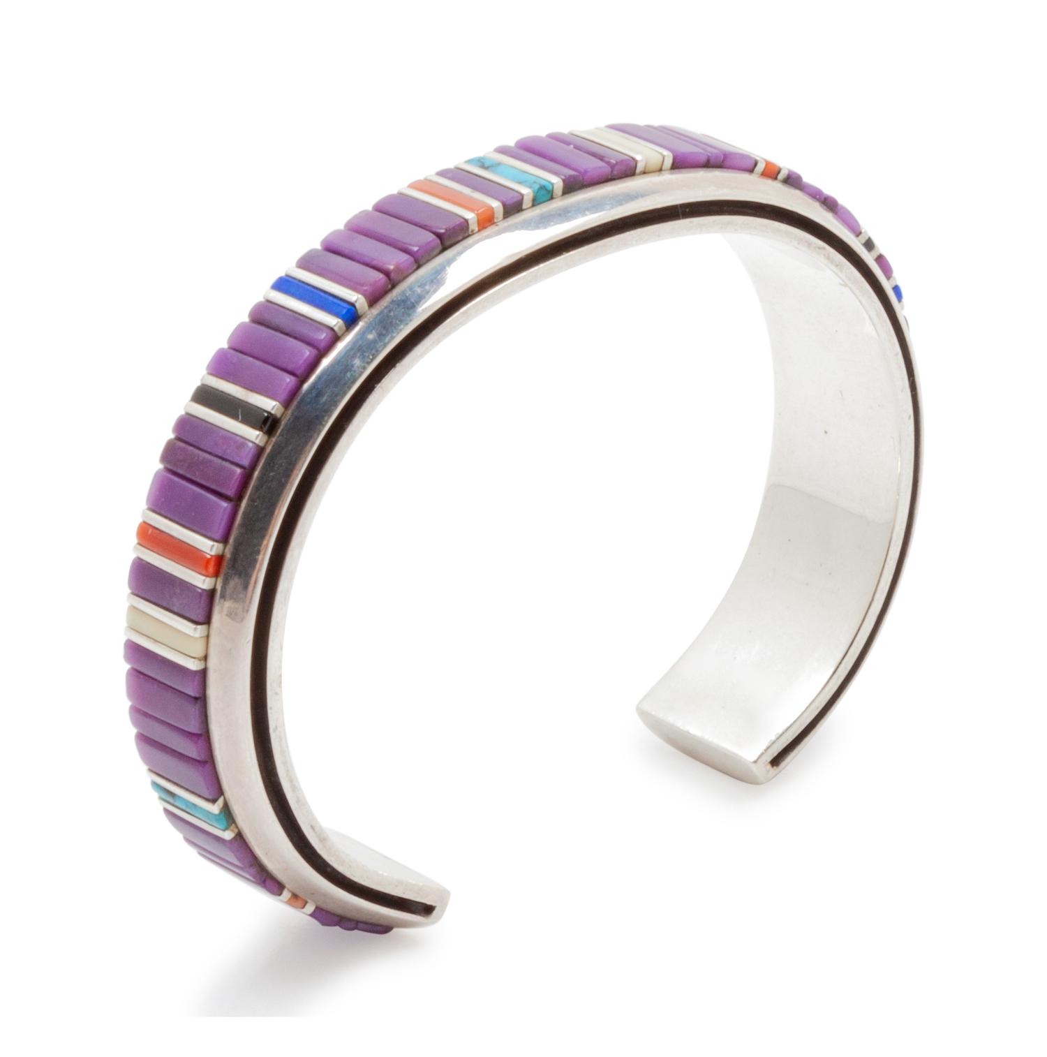 Sterling silver cuff bracelet with channel inlay