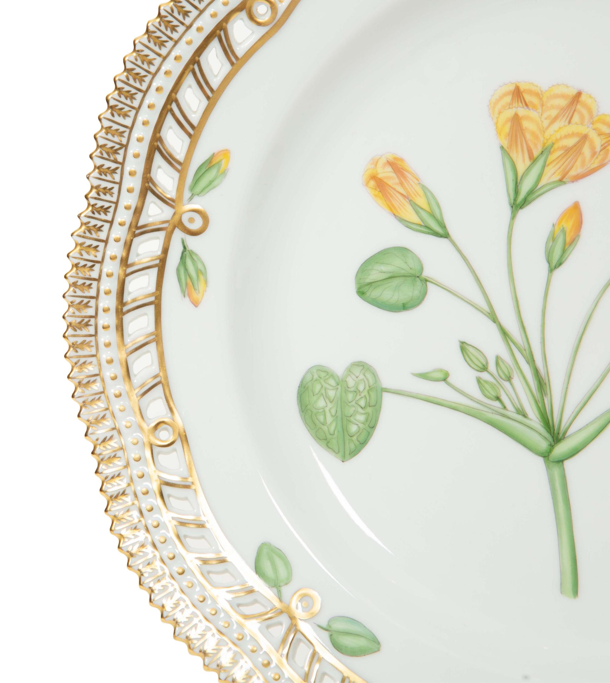 Eight Royal Copenhagen Flora Danica Reticulated Porcelain Dinner Plates