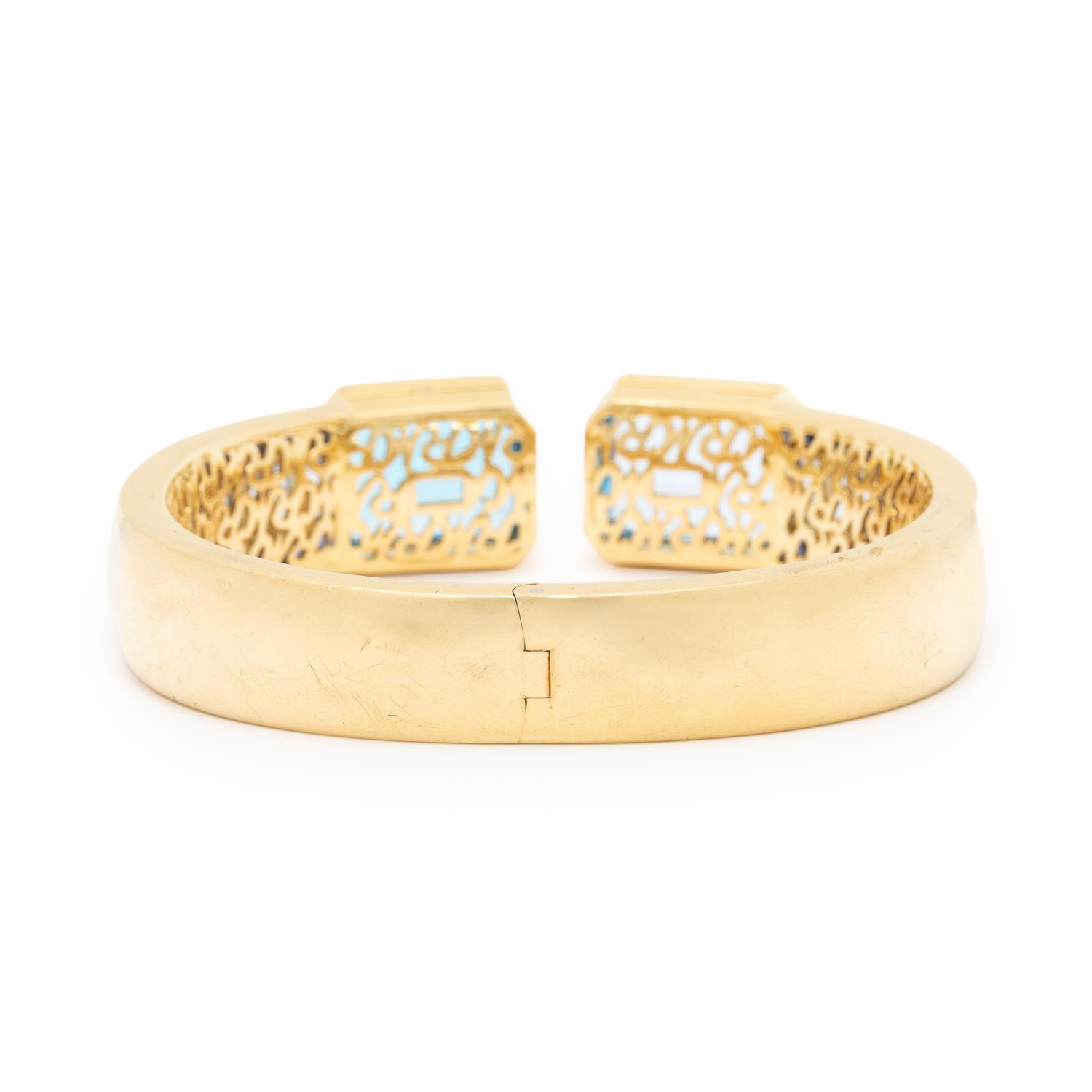 BLUE TOPAZ, SAPPHIRE, AND YELLOW GOLD CUFF BRACELET