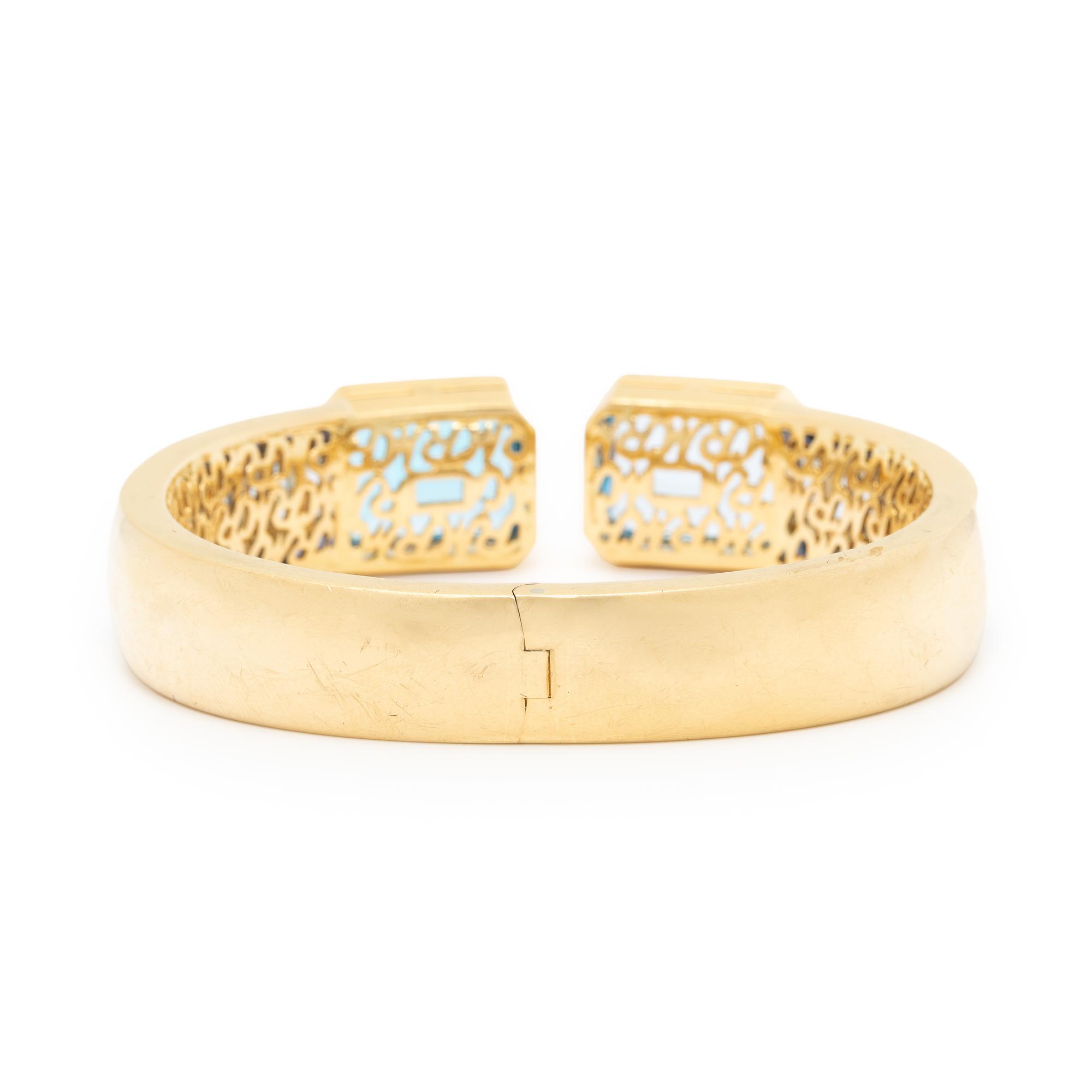 BLUE TOPAZ, SAPPHIRE, AND YELLOW GOLD CUFF BRACELET
