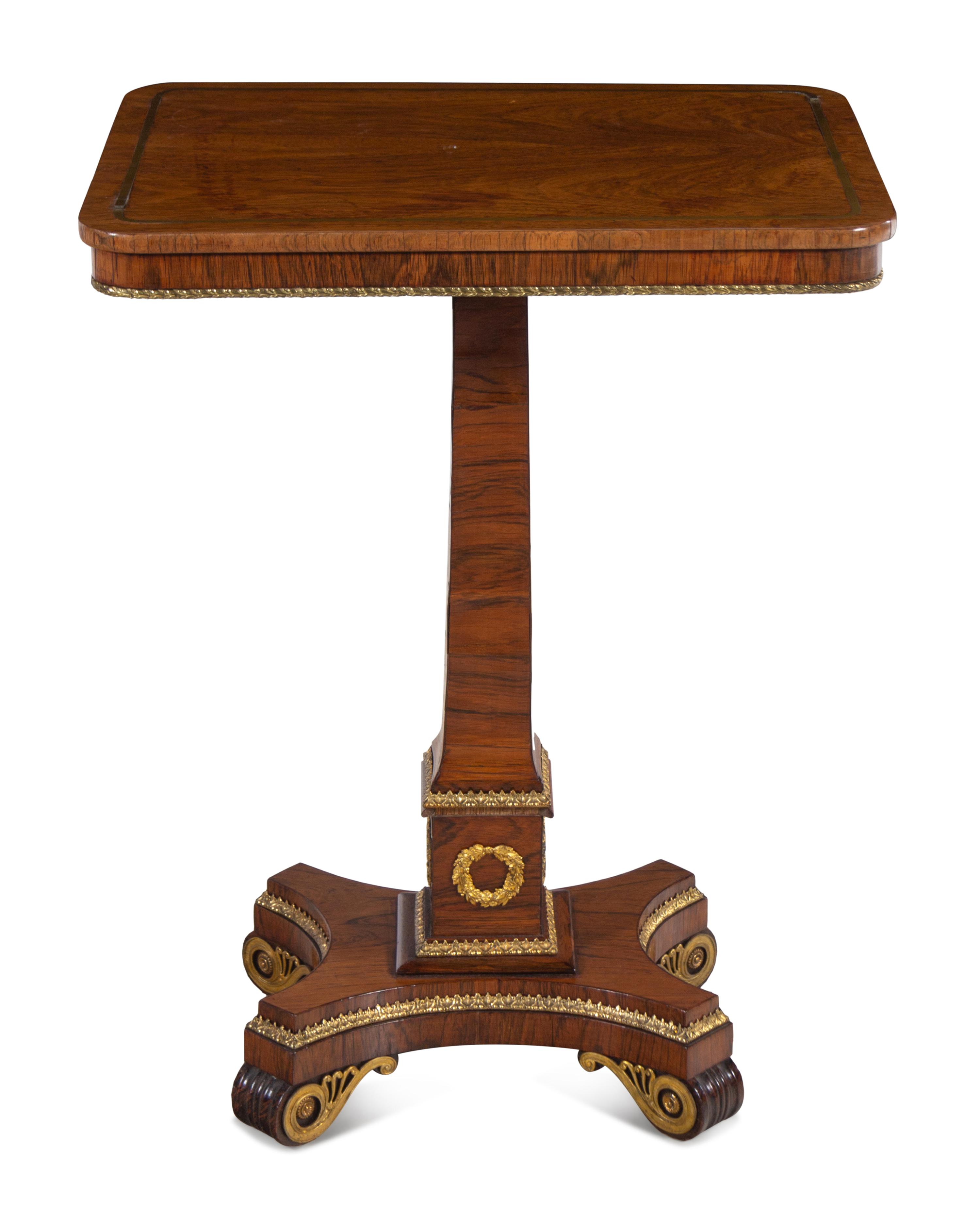 A Regency Gilt Bronze Mounted and Brass Inlaid Rosewood Occasional Table