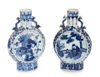 A Pair of Chinese Blue and White Porcelain Moon Flasks, Bianhu — 19TH CENTURY