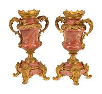 A Pair of French Gilt Bronze Mounted Marble Vases
