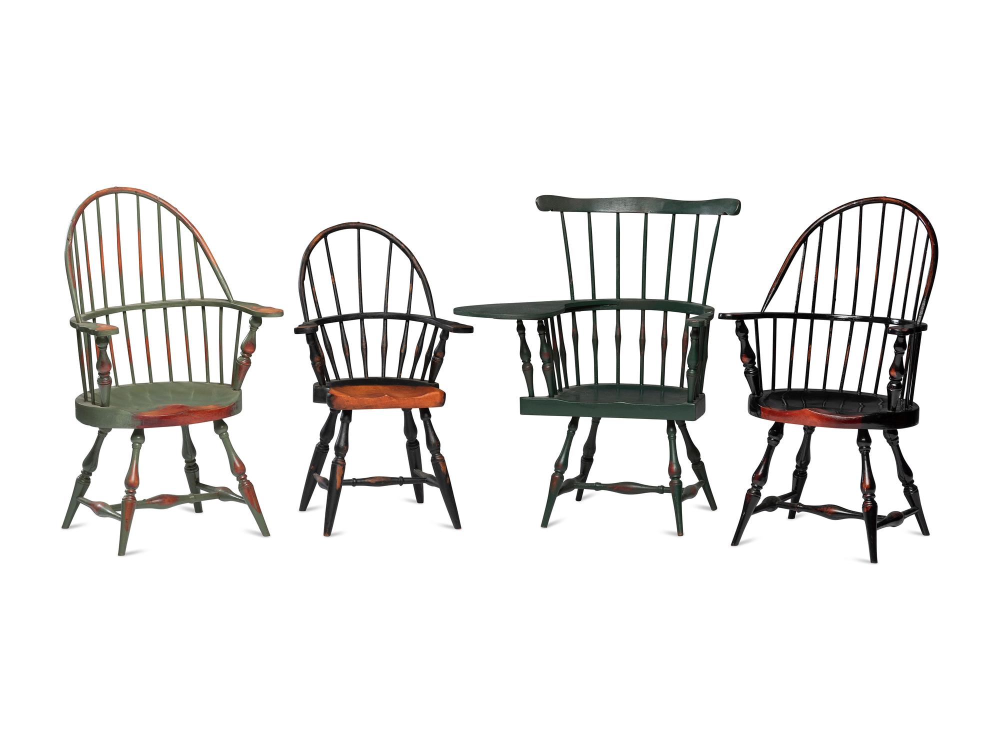 Seven Painted Windsor Doll's Chairs