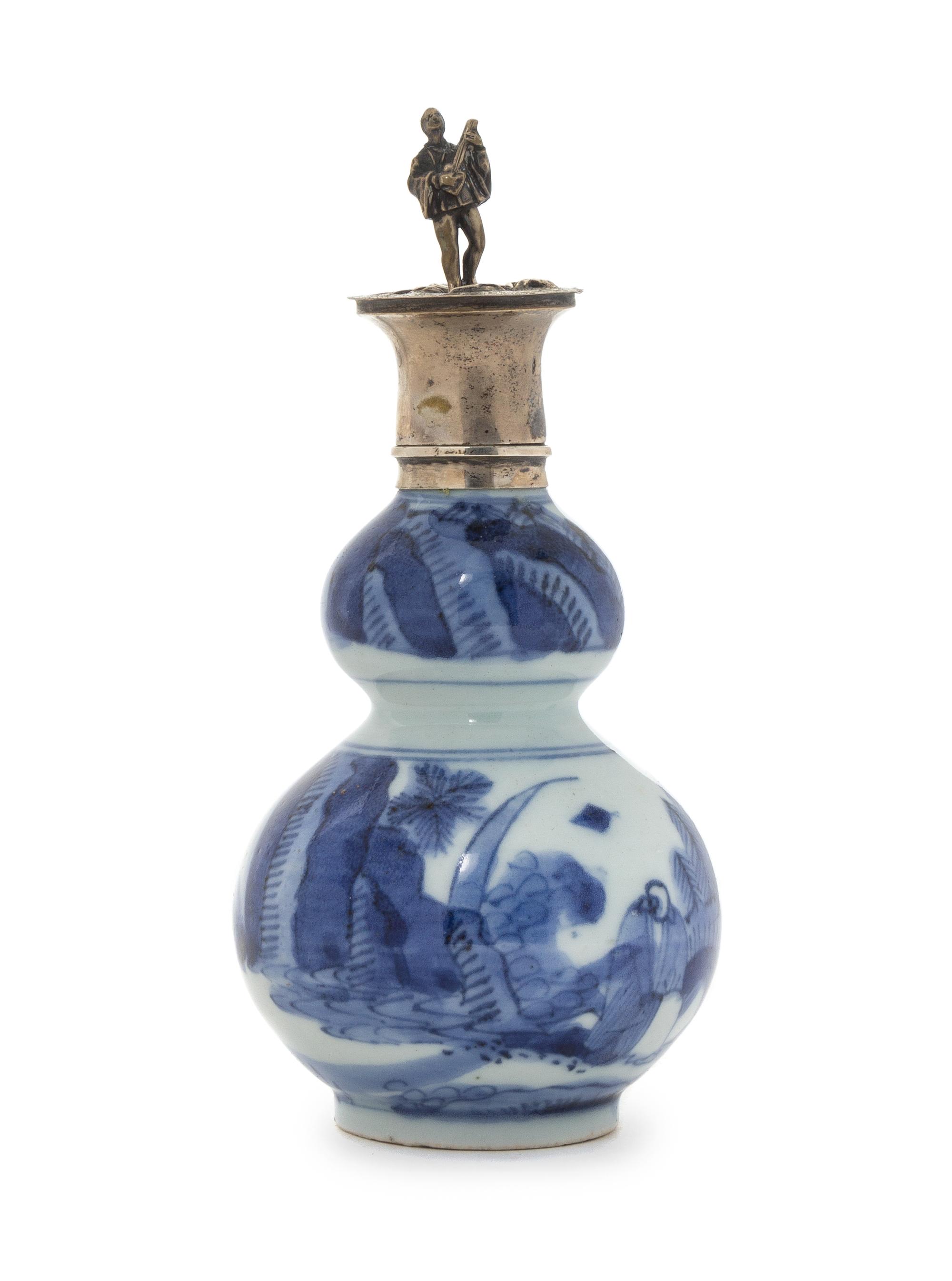 A Blue and White Porcelain Gourd-Form Vase Height 6 1/2 inches. — EARLY QING DYNASTY