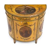 A George III Paint Decorated Demilune Cabinet