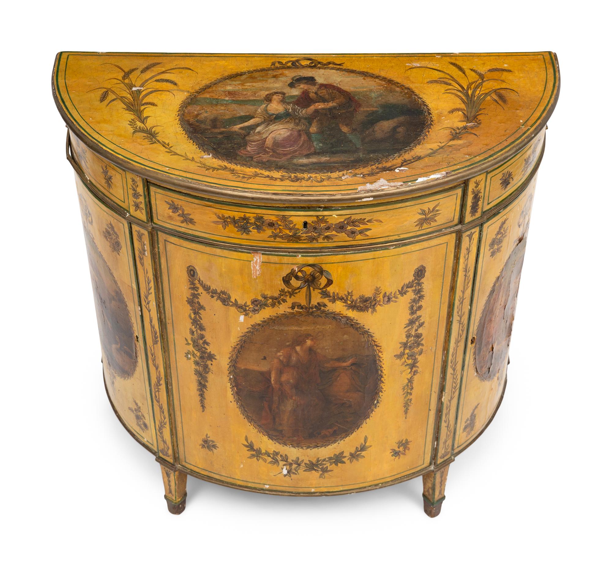 A George III Paint Decorated Demilune Cabinet