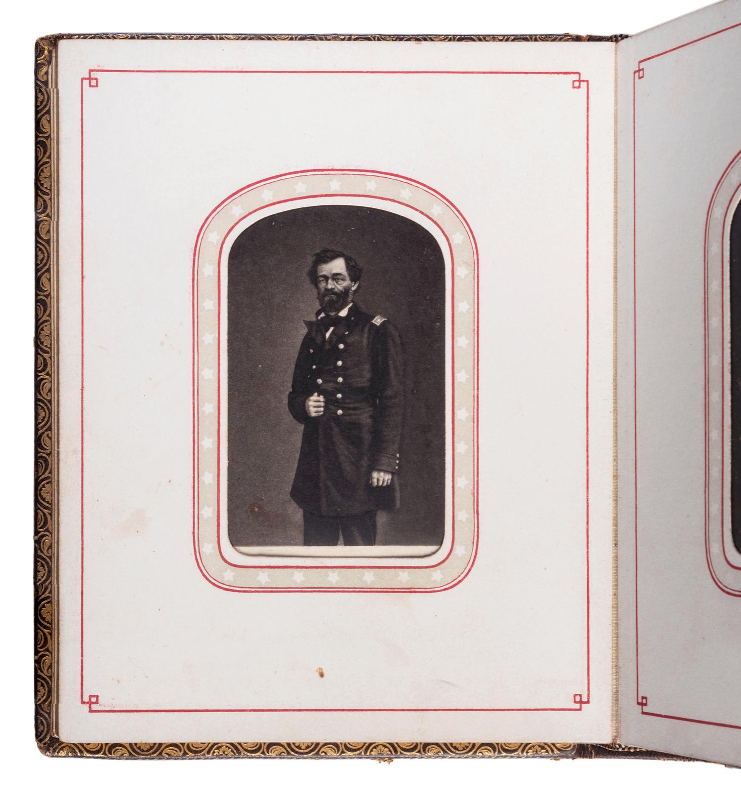 Patriotic album containing 24 engraved CDVs of Union generals. New York: Leavitt & Allen, 1862.