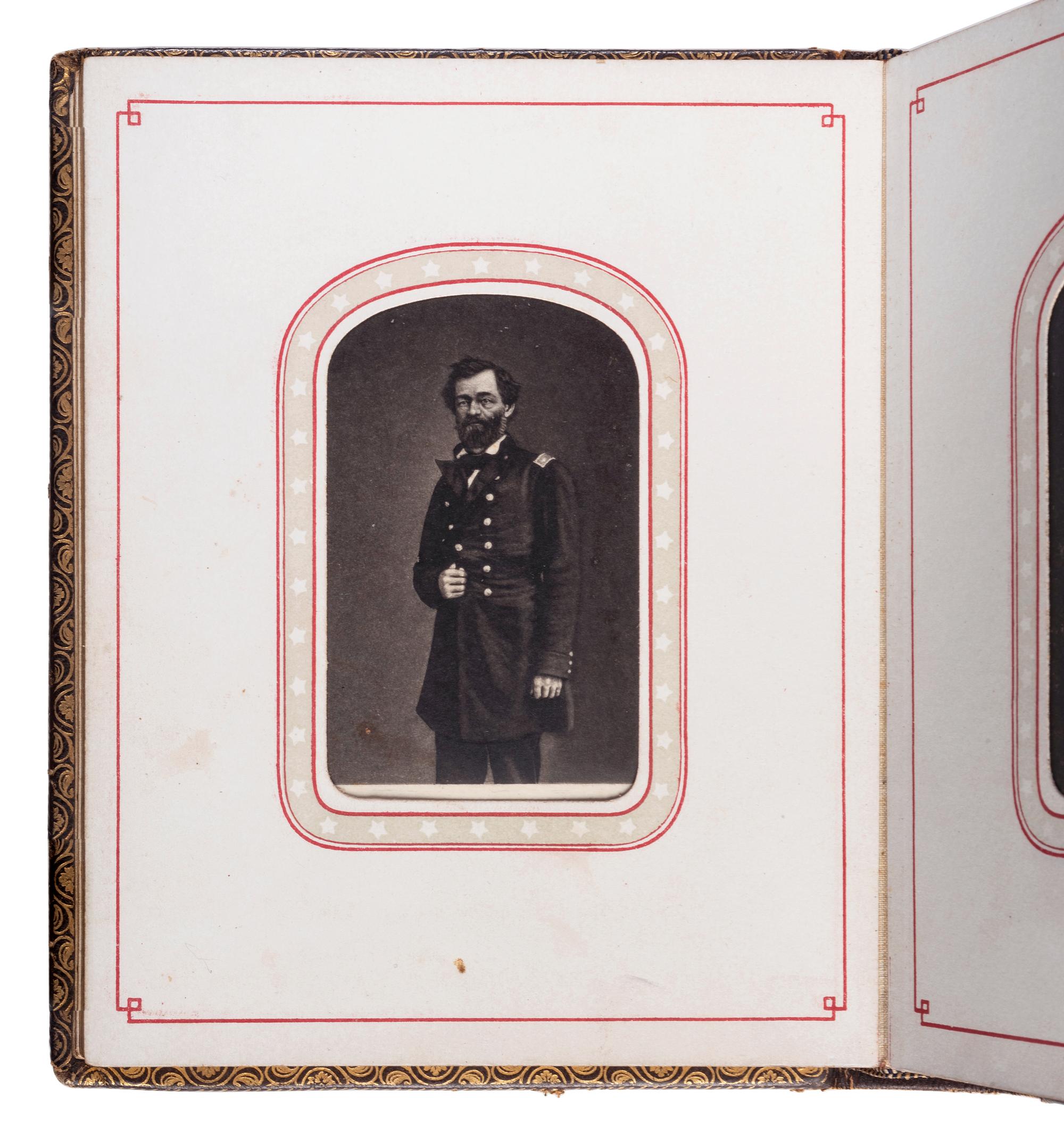 Patriotic album containing 24 engraved CDVs of Union generals. New York: Leavitt & Allen, 1862.