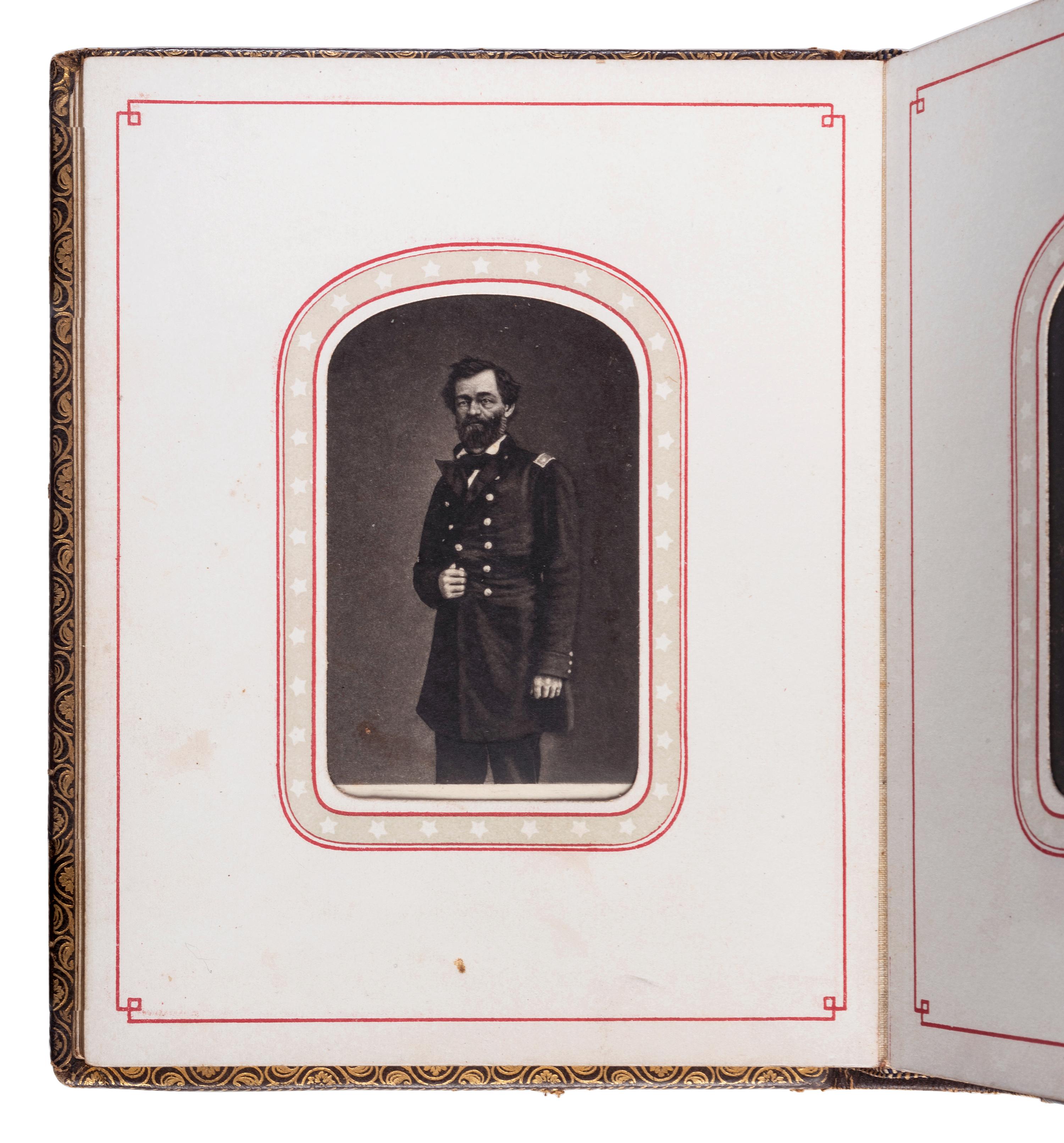 Patriotic album containing 24 engraved CDVs of Union generals. New York: Leavitt & Allen, 1862.