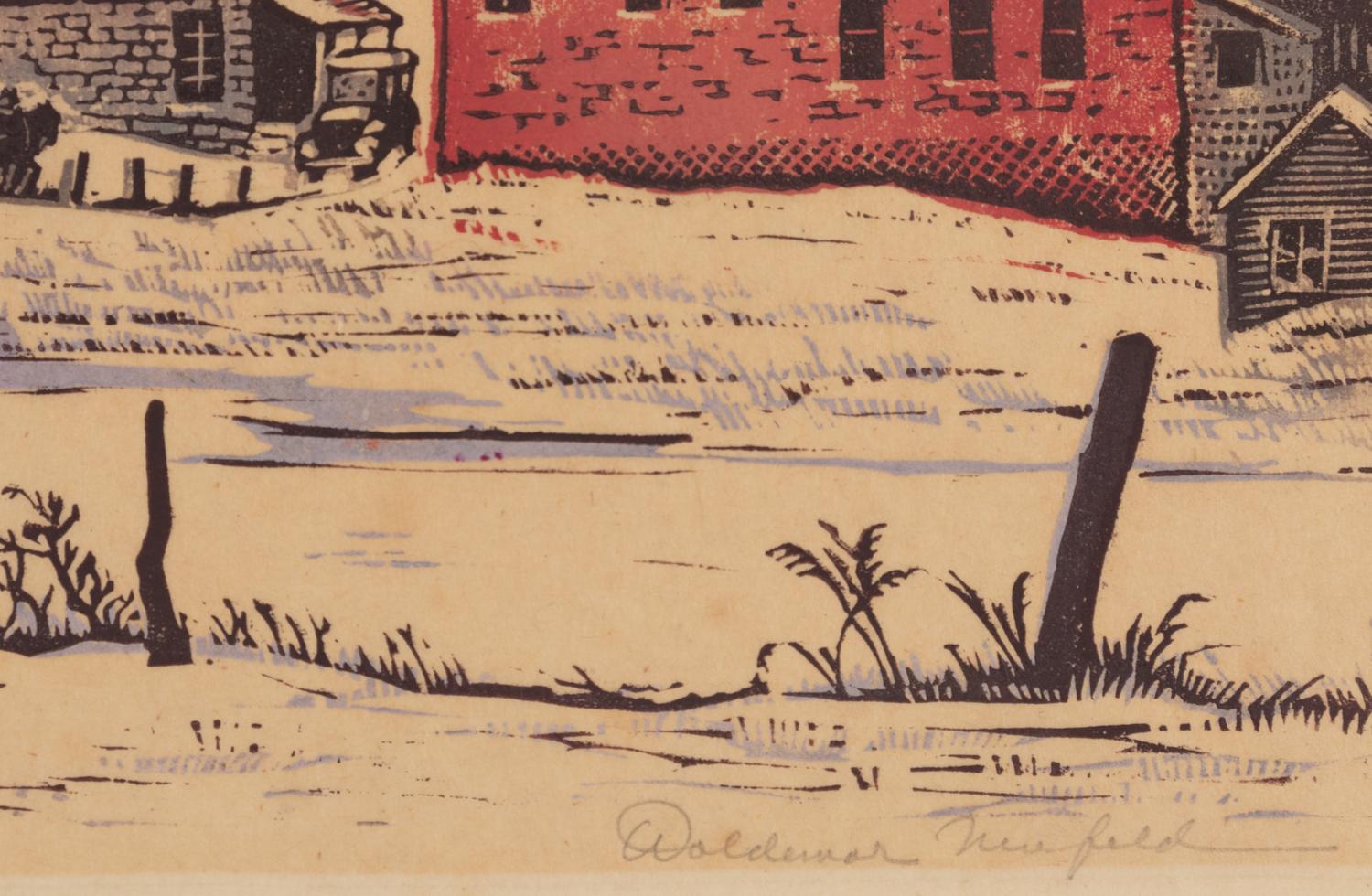 A group of three American prints (Albert Heckman, Overhead Bridge ; Victoria Huntley, Covered Bridge ; Woldemar Neufeld, The Covered Bridge )