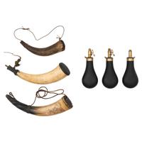 Lot of Three Parker Hale Flasks and Three Powder Horns