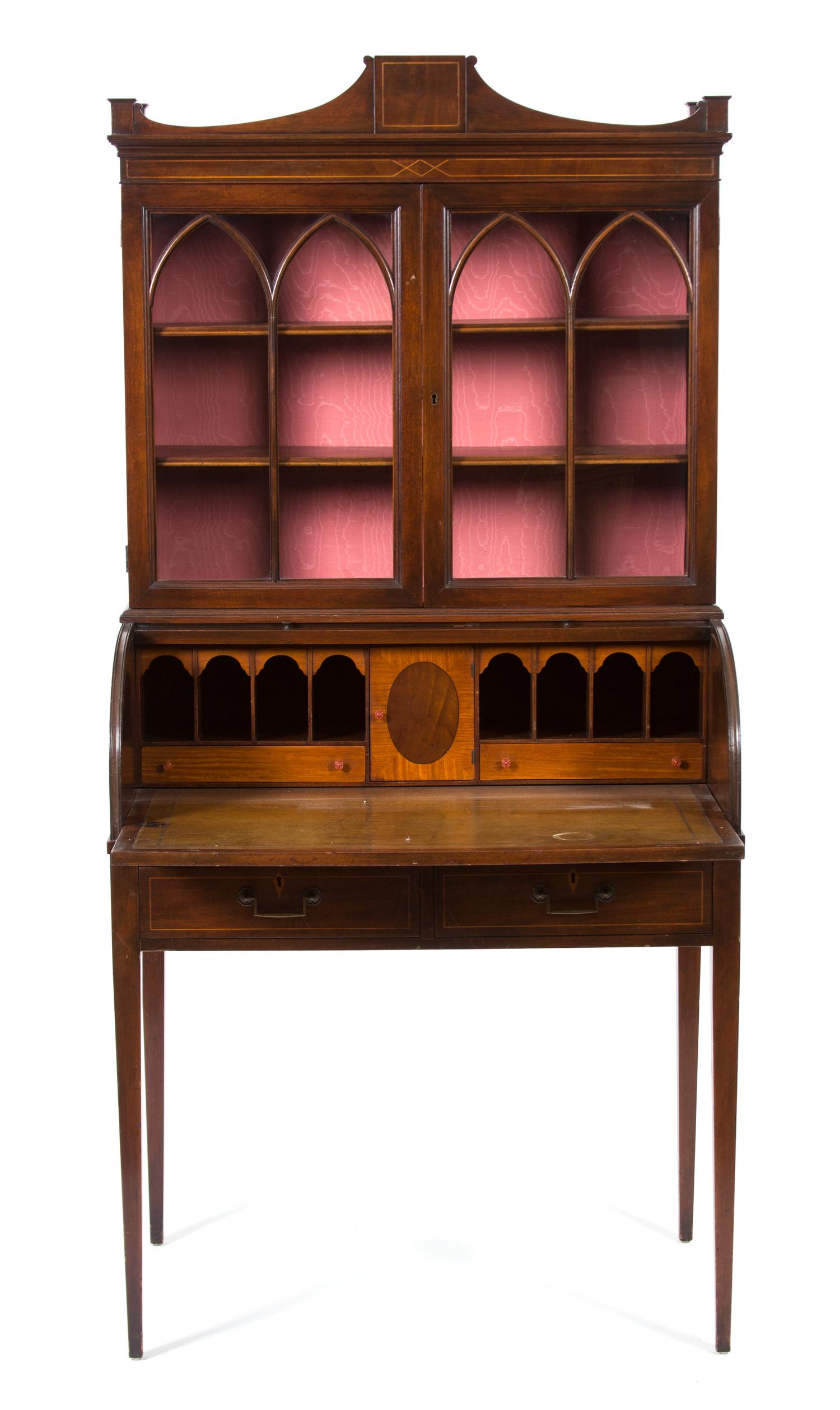 An American Empire Mahogany Tambour Secretary Desk Height 60 x width 33 1/2 x depth 21 inches. — 19TH CENTURY