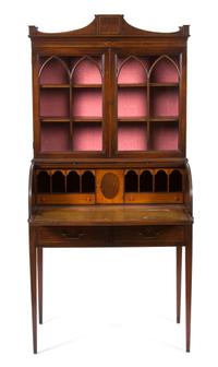 An American Empire Mahogany Tambour Secretary Desk Height 60 x width 33 1/2 x depth 21 inches. — 19TH CENTURY