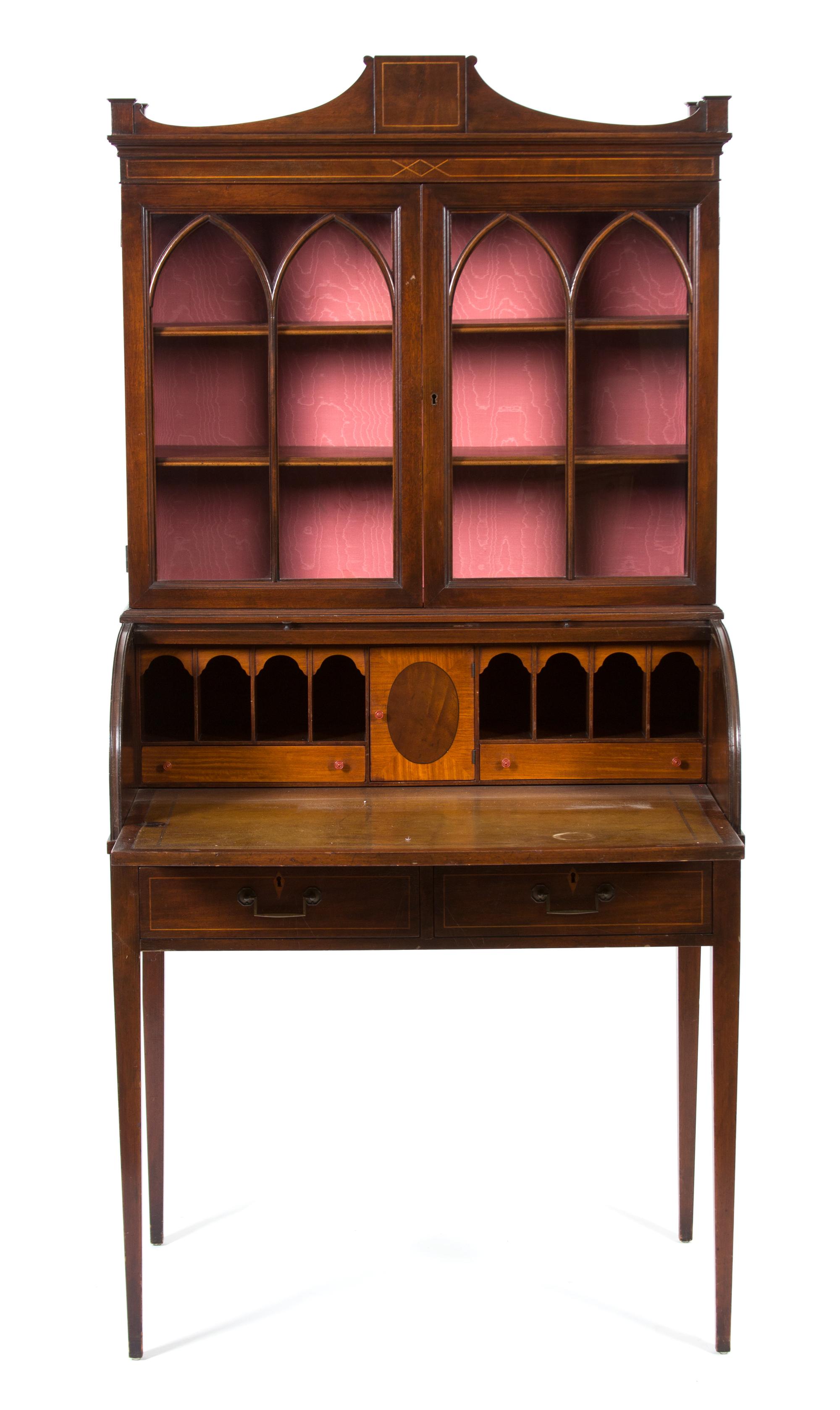 An American Empire Mahogany Tambour Secretary Desk Height 60 x width 33 1/2 x depth 21 inches. — 19TH CENTURY