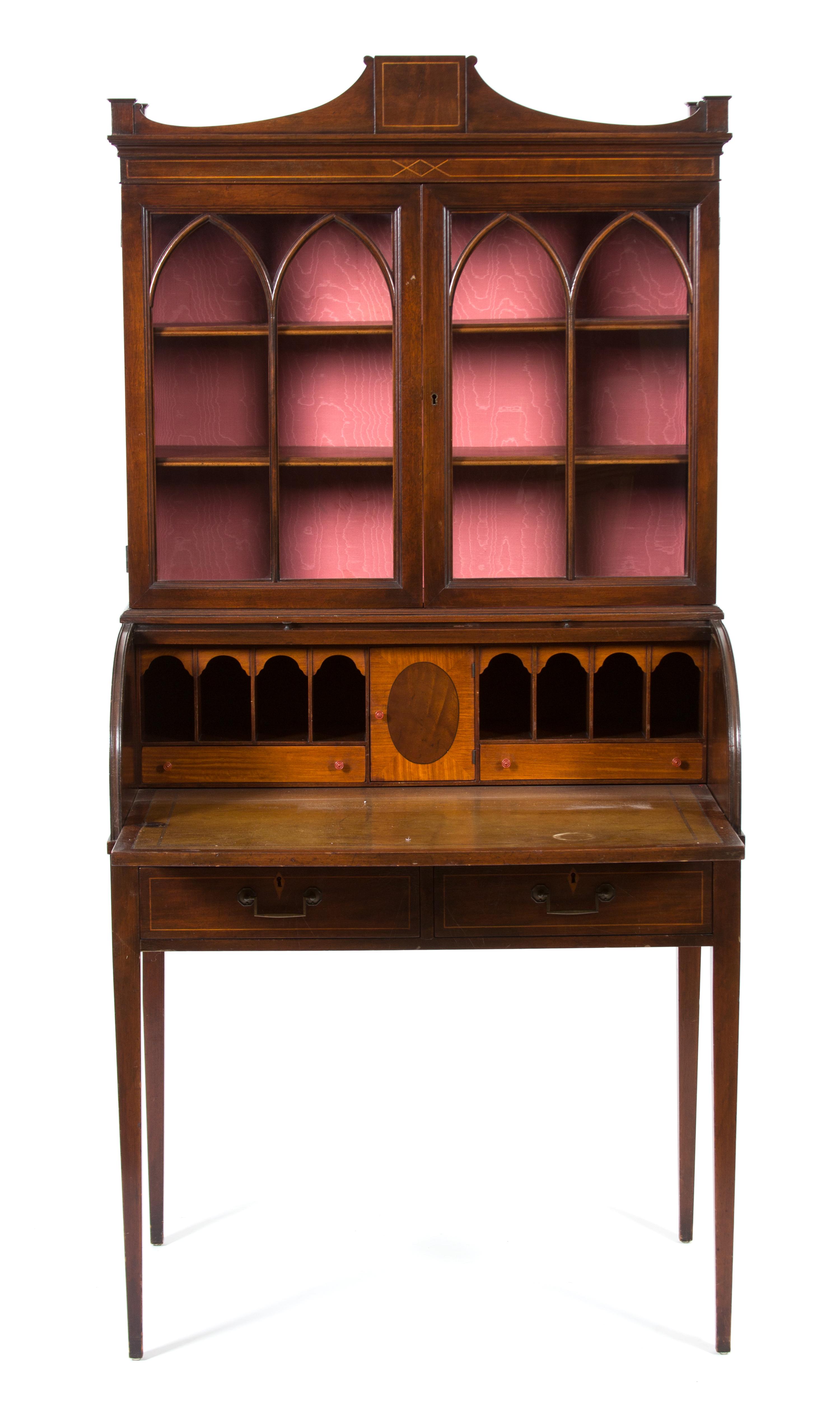 An American Empire Mahogany Tambour Secretary Desk Height 60 x width 33 1/2 x depth 21 inches. — 19TH CENTURY