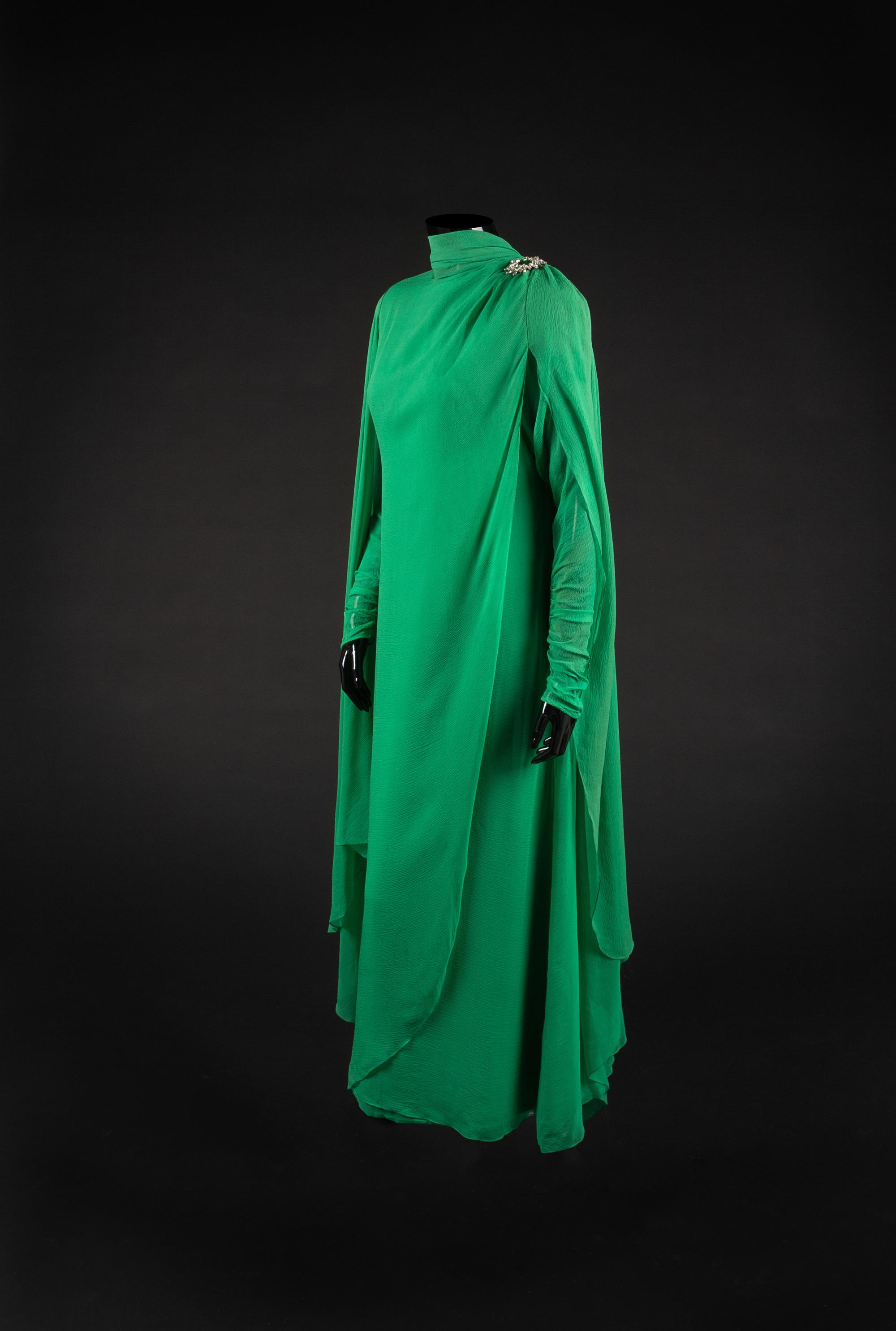 Dress and Shoes,1986. Dress design by Paul Zastupnevitch and made by Western Costume Company in Los Angeles — Worn by Olivia de Havilland for the Cesars in 1986 when she presented a Cesar d’Honneur to Bette Davis.