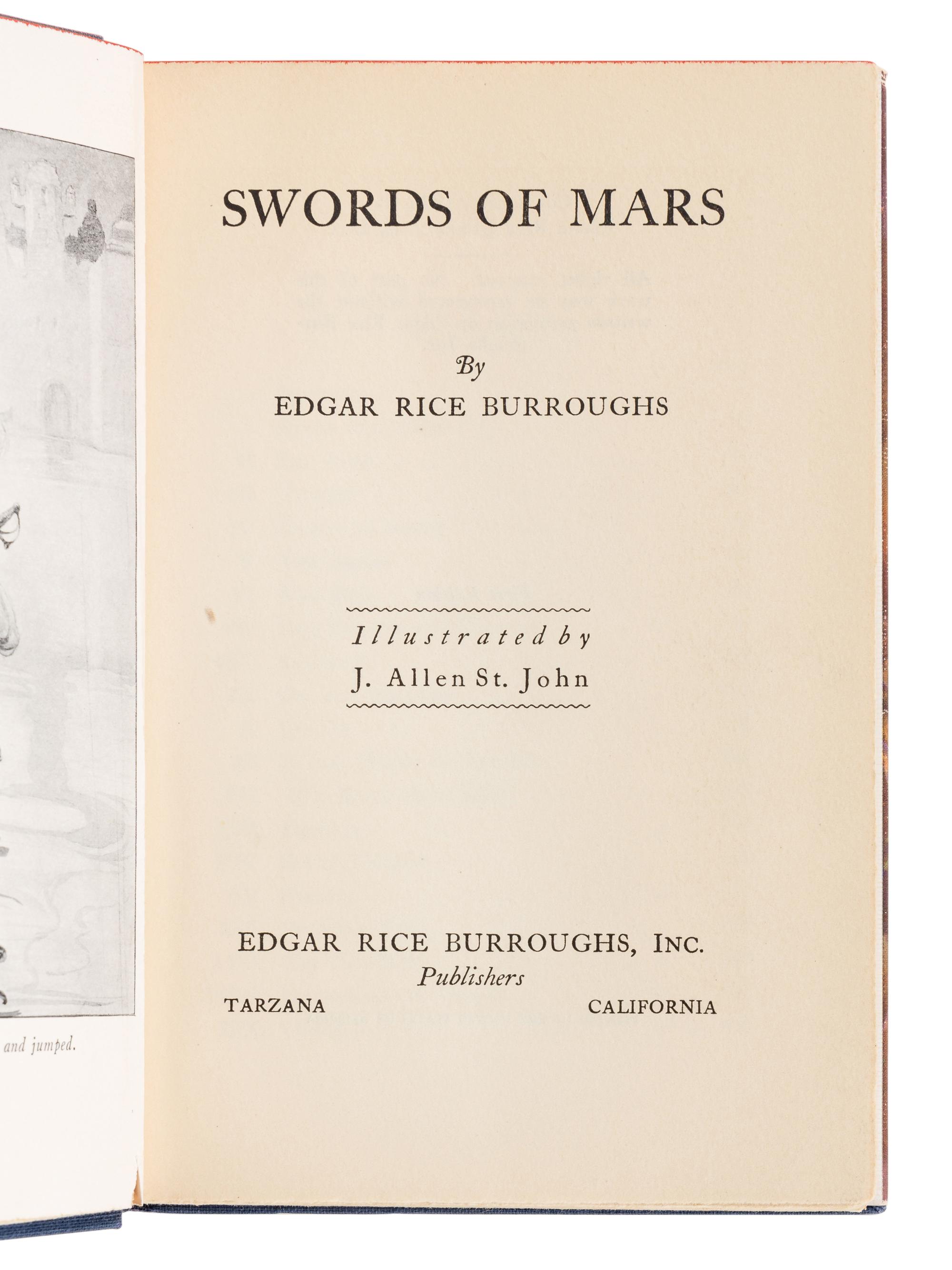 BURROUGHS, Edgar Rice (1875-1950). Swords of Mars. Tarzana: Edgar Rice Burroughs, Inc., 1936.