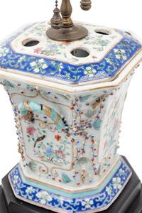 A Pair of Chinese Export Famille Rose Porcelain Tulipières Mounted as Lamps
