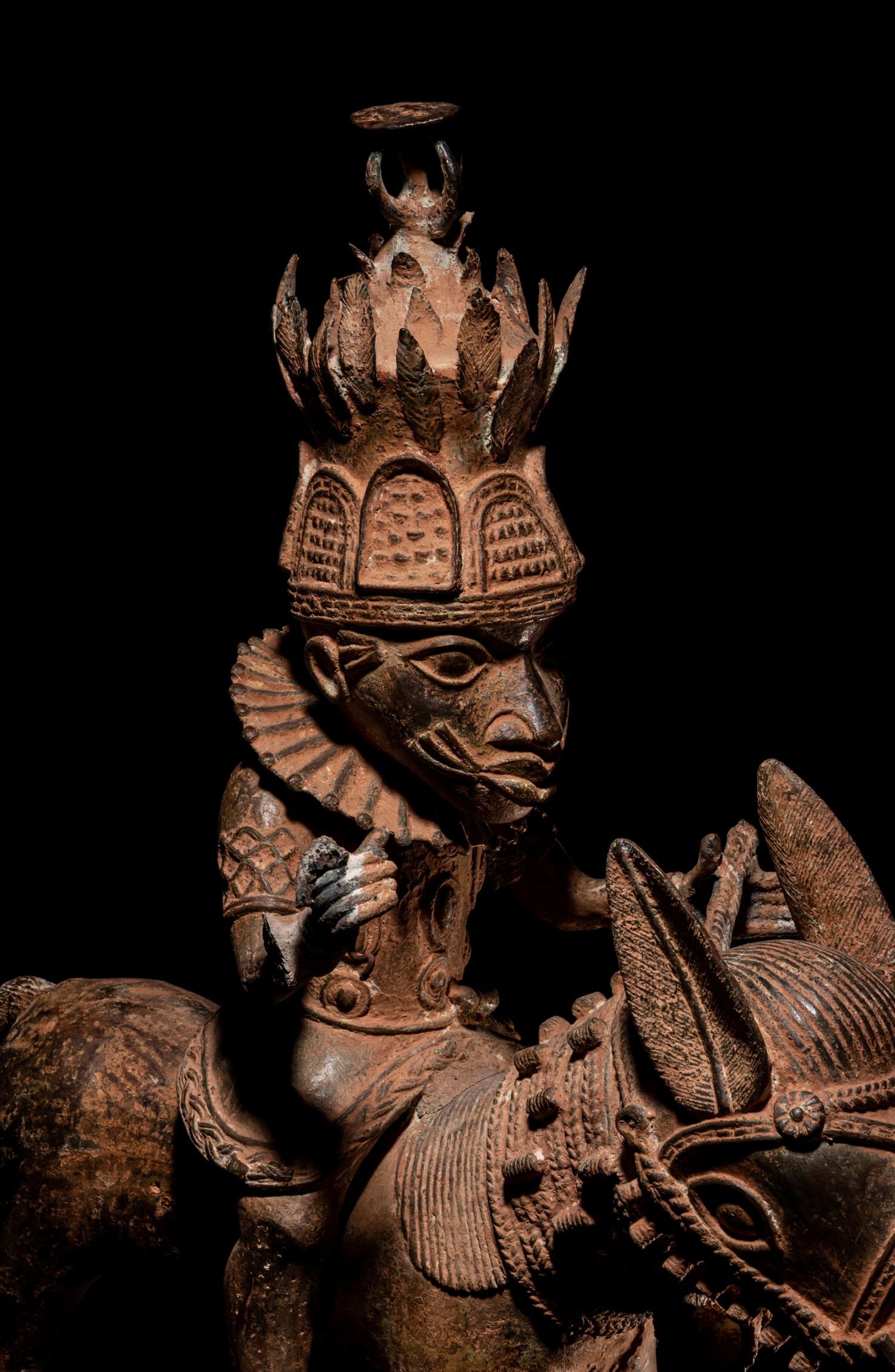 A Benin Style Bronze Equestrian