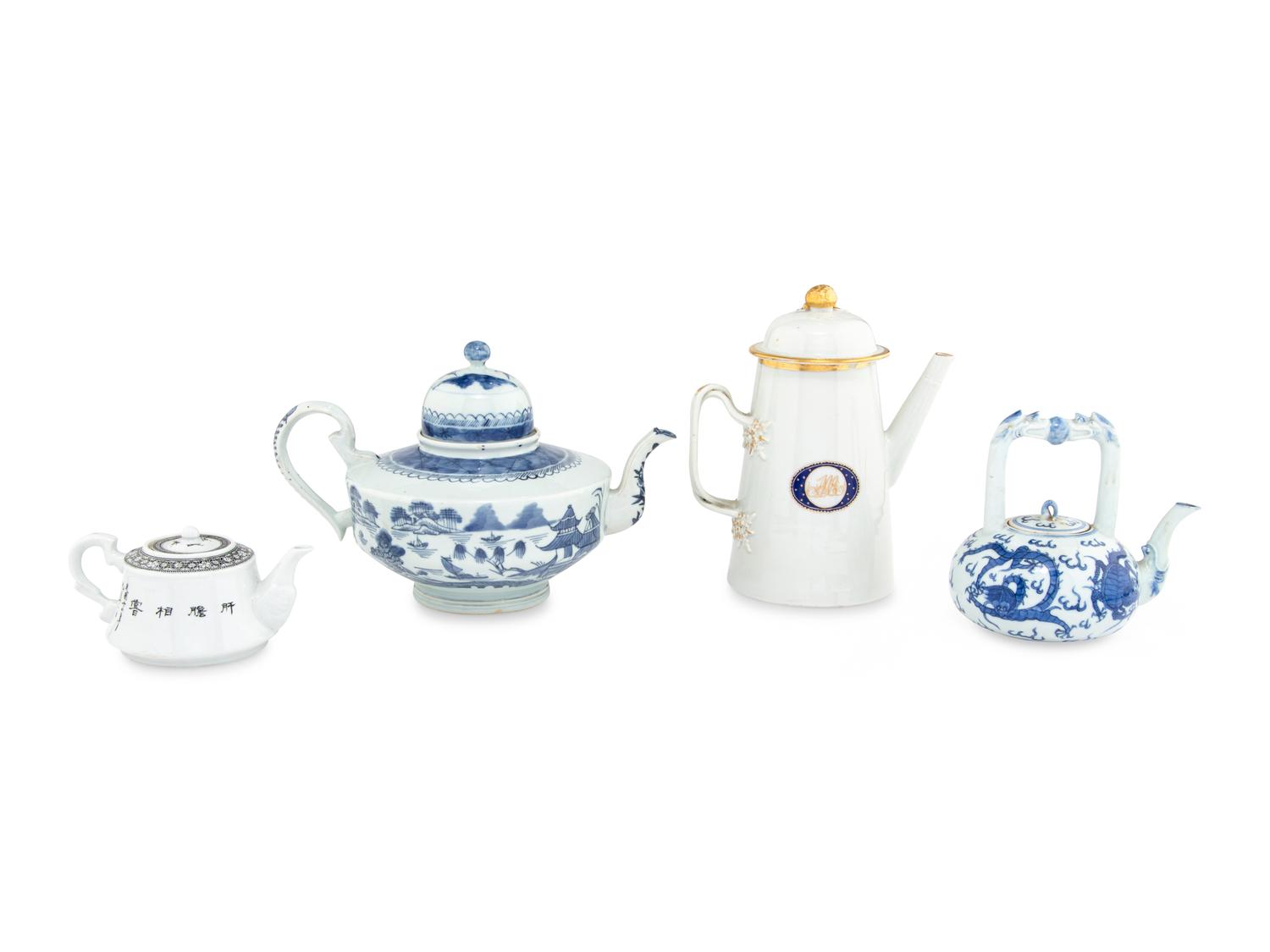 Four Chinese Export Porcelain Covered Ewers