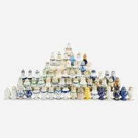 A large collection of enamel, feather edge, and transfer-decorated pearlware pepper pots late 18th / early 19th century