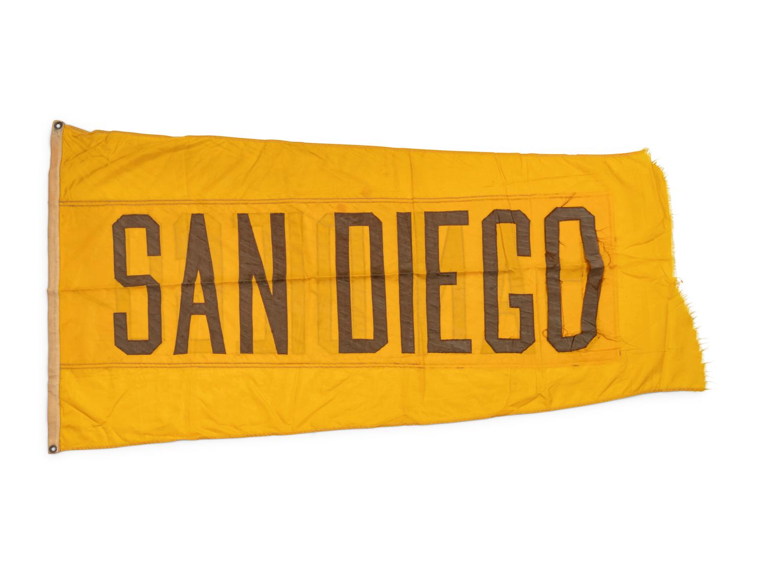A San Diego Padres Flag Once Flown on Wrigley Field Scoreboard Collected by Former Chicago Cubs Wrigley Field Head Scorekeeper,