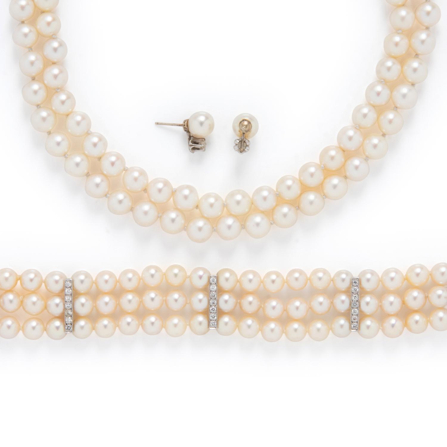 COLLECTION OF CULTURED PEARL AND DIAMOND JEWELRY