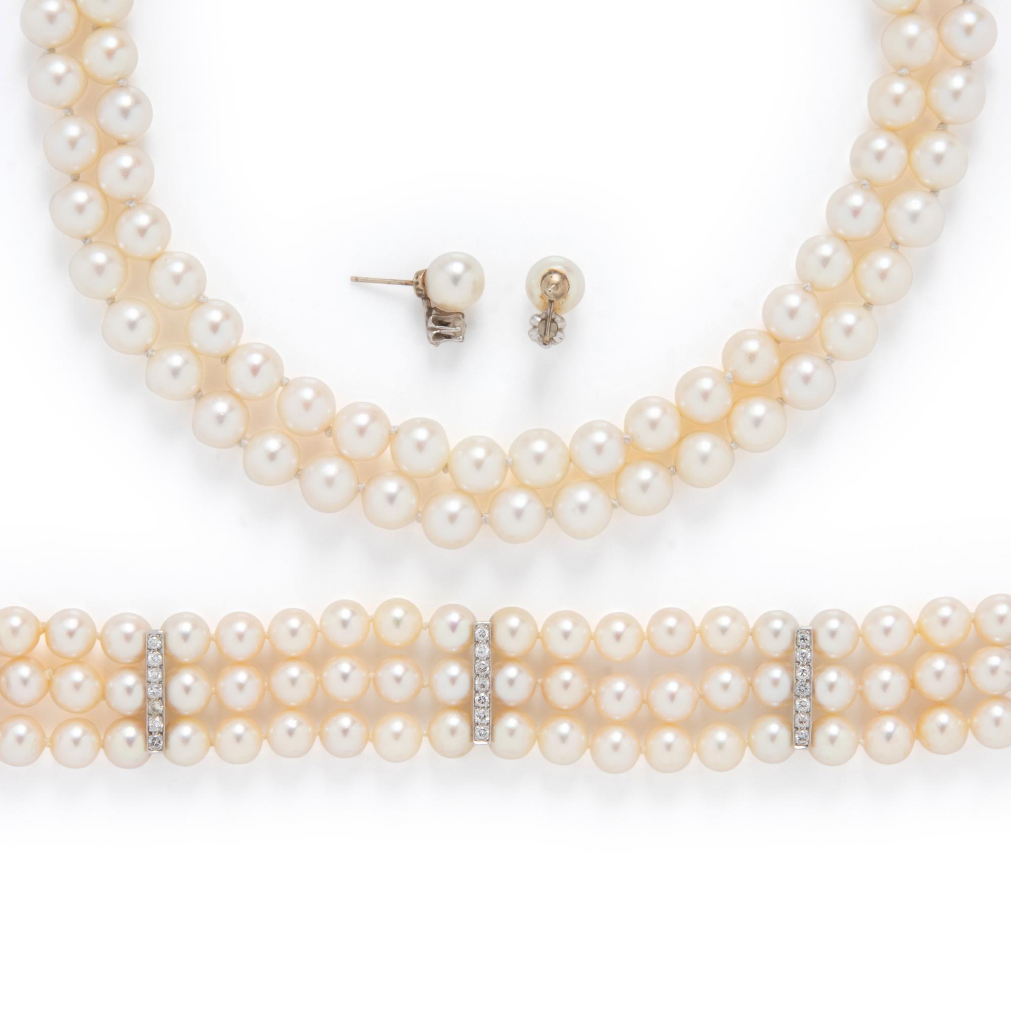 COLLECTION OF CULTURED PEARL AND DIAMOND JEWELRY