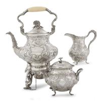 Rococo Revival three-piece silver tea service Gelston & Co., New York, NY, circa 1837-1838