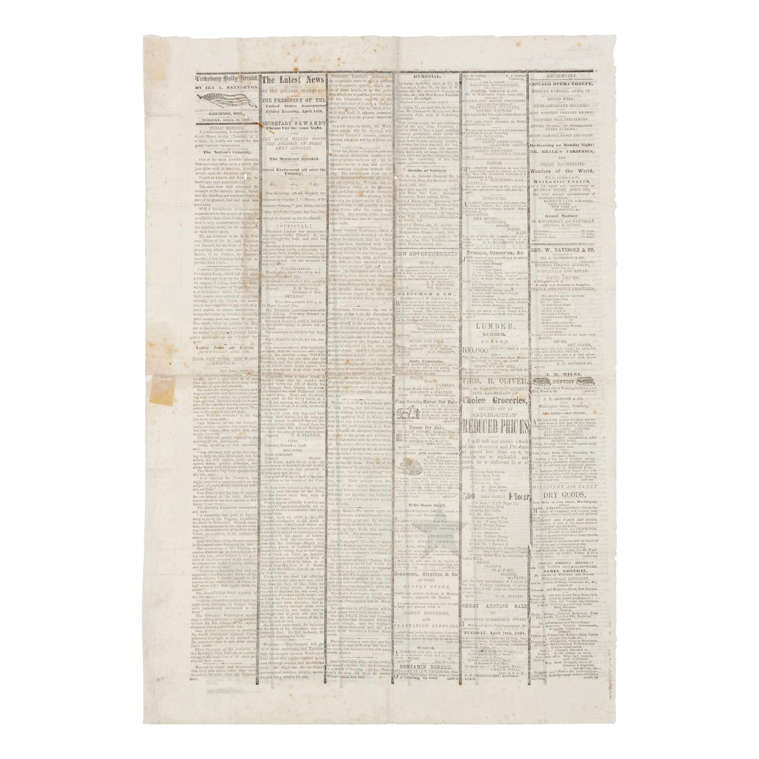 [LINCOLN ASSASSINATION]. A group of 6 newspapers, comprising: