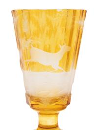 A Bohemian Cut-to-Clear Colored Glass Stemware Service