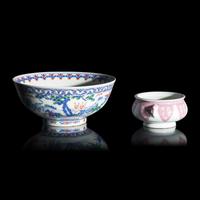 A Japanese Underglaze Red-Decorated Censer, Miura Chikusen, and a Wucai B owl, Kachutei Dohachi