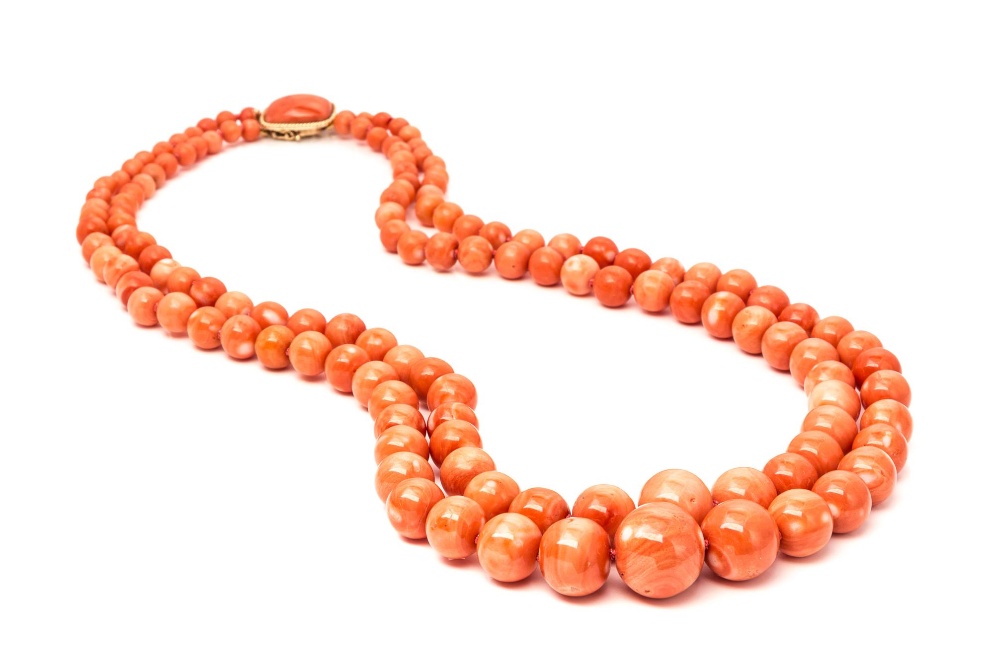 A Double Strand Coral Bead Necklace,