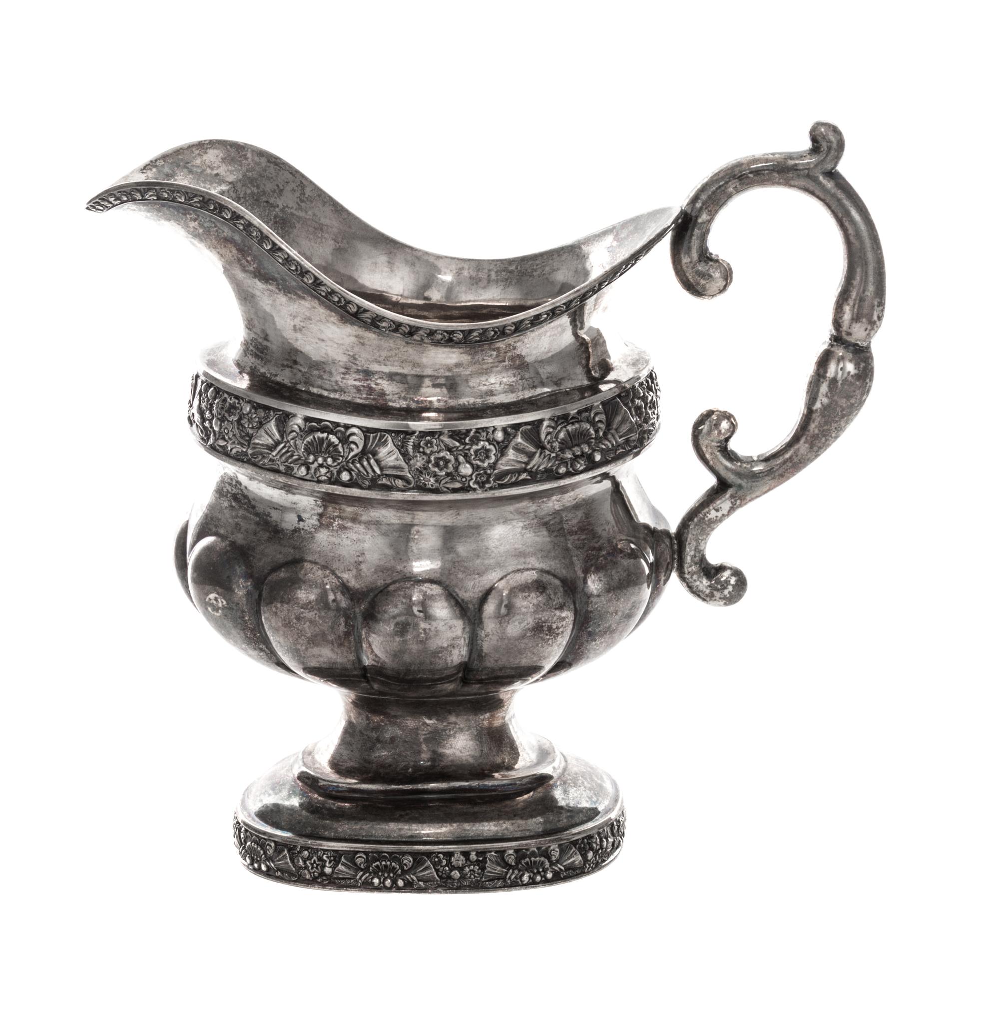 An American Coin Silver Creamer, Nicholas Bogert, New York and Orange County, NY, Circa 1800-1825, of handled baluster form decorated w